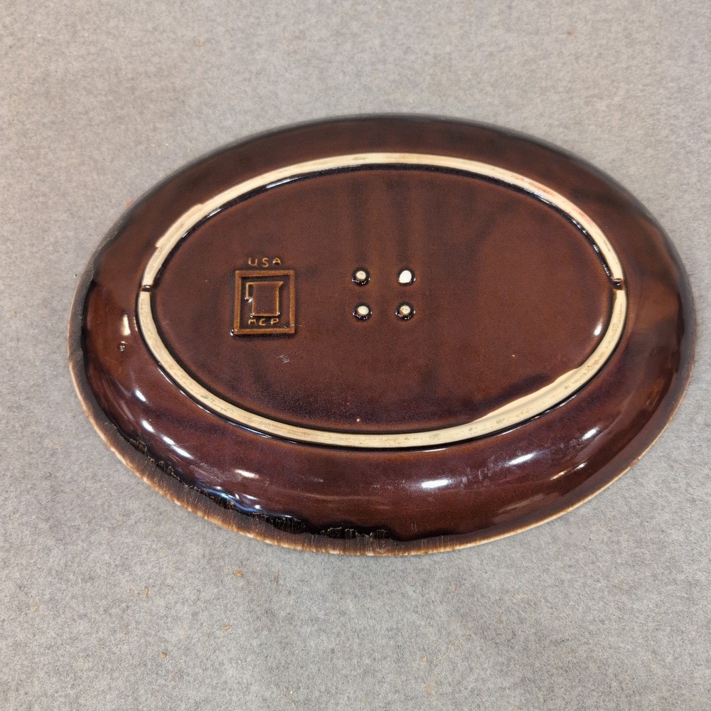 McCoy Pottery Brown Drip Glaze Tree of Life Oval Serving Platter USA MCP NA309 - Picture 5 of 6